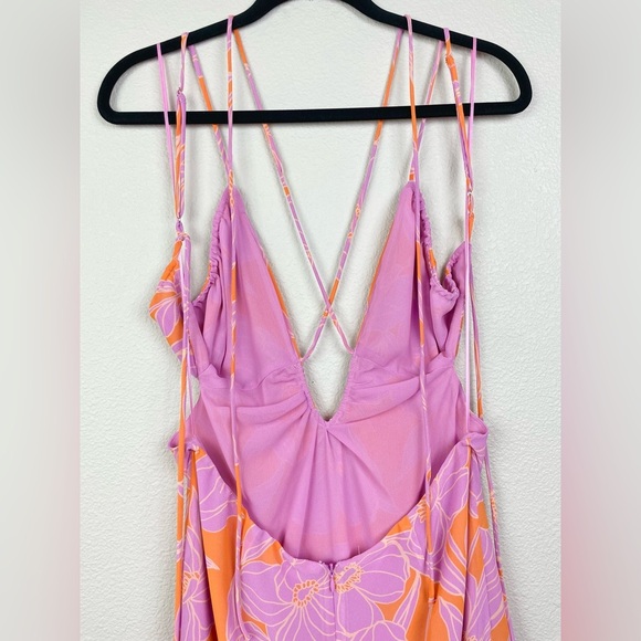 ASTR The Label Women's Large Aneira Dress Orange Purple Floral Maxi Ruffle Strap - Picture 10 of 16